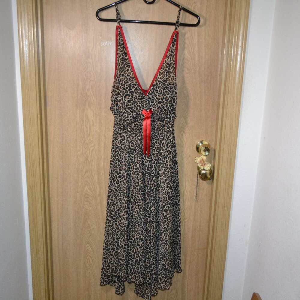 Cacique Cheetah Print Red Trim Long Dress Cami Lingerie